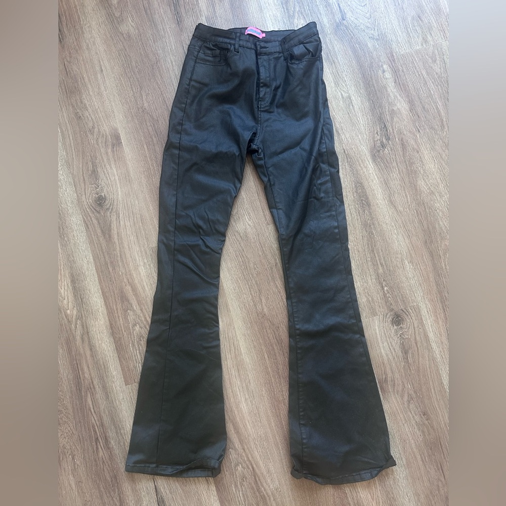 Edikted Black Flare & Wide Leg Leather Jeans